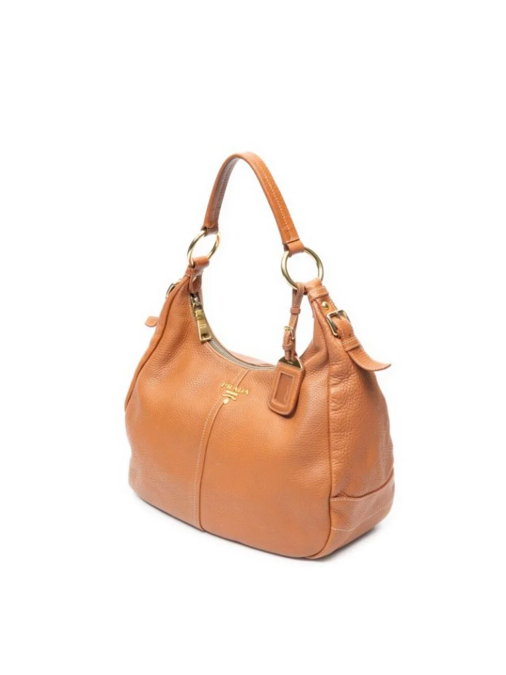 Prada Zip Top Hobo Brown Vitello Dyno